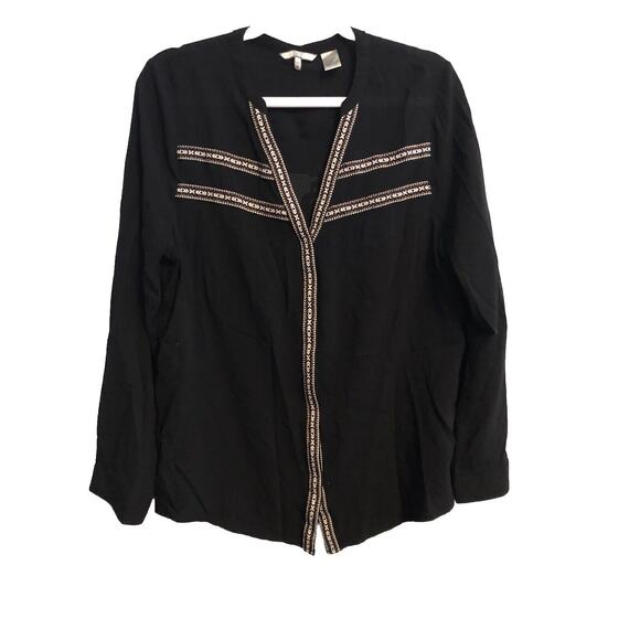 BKE Tops - BKE Womens Top Medium Black Aztec Tribal Long Sleeve Button-Up‎ V-Neck Blouse